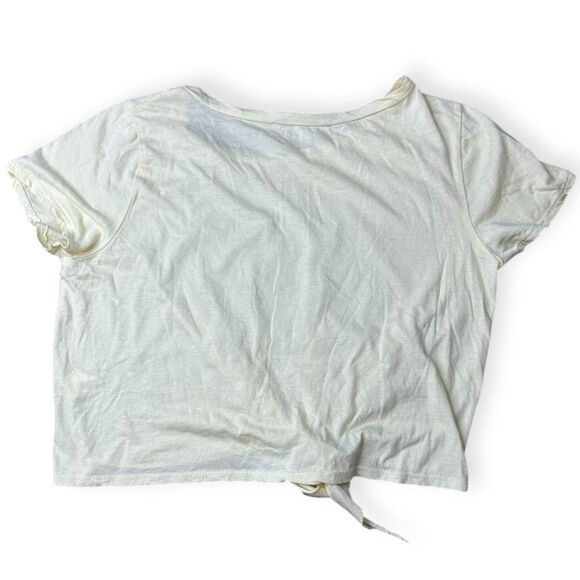RAGGS II RICHES Women’s Pale Yellow Short Sleeve Tie-Front Crop Top Size Large - Picture 2 of 5